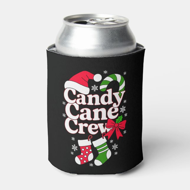 Candy Cane Crew Christmas Santa Hat Snowflake Can Cooler (Can Front)