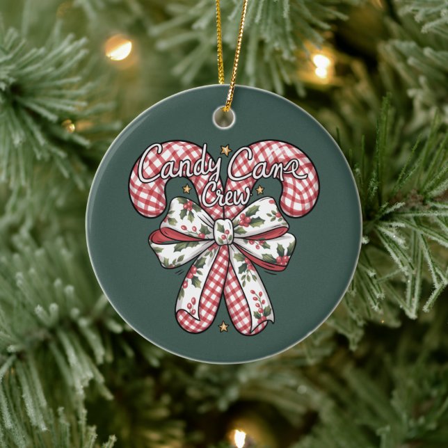 Candy Cane Crew Preppy Christmas Holiday  Ceramic Ornament (Tree)