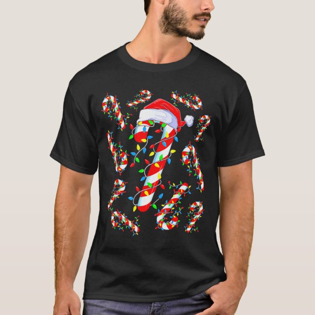 Candy Cane Crew Red And White Santa Funny Christma T-Shirt (Front)