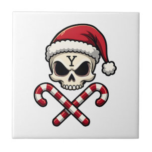 Candy Cane Crew Skull Christmas 2025 Funny Men Boy Ceramic Tile