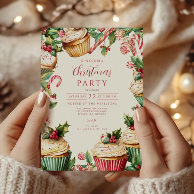 Candy Cane Cupcake Christmas Invitation (Creator Uploaded)