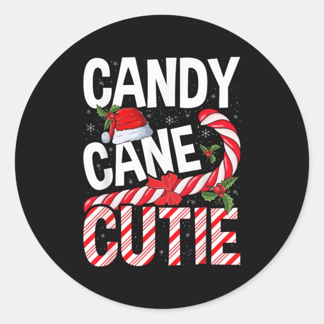 Candy Cane Cutie Christmas Xmas Women Girls Kids T Classic Round Sticker (Front)