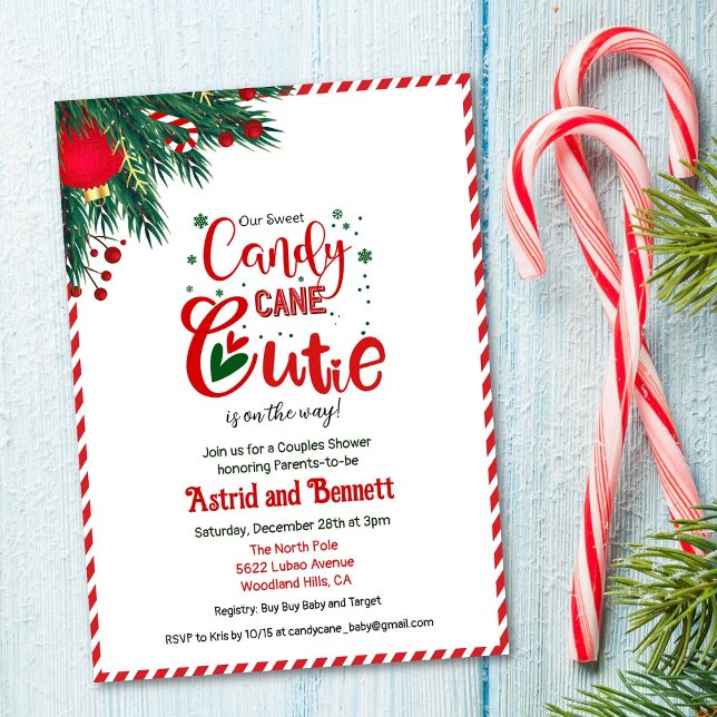 Candy Cane Cutie Holiday Baby Shower Invitation (Creator Uploaded)