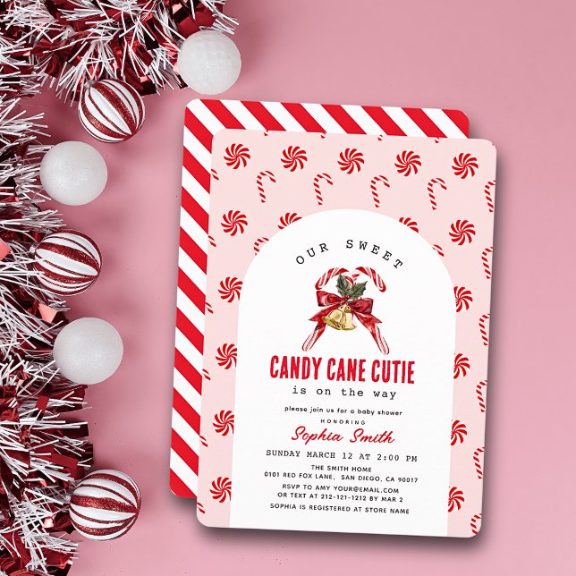 Candy Cane Cutie Pink Girl Baby Shower Invitation (Creator Uploaded)