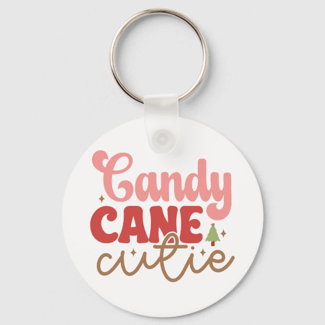 Candy Cane Cutie Retro Groovy Christmas Holidays Key Ring (Front)
