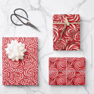 Candy Cane Delight Classic Peppermint Twist Design Wrapping Paper Sheet