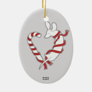 Candy Cane Doxie Ceramic Ornament