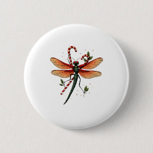 Candy Cane Dragonfly 6 Cm Round Badge