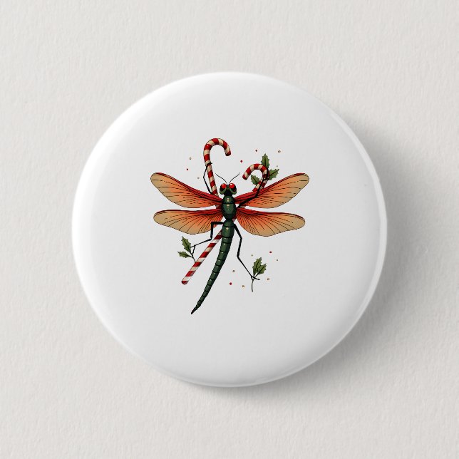 Candy Cane Dragonfly 6 Cm Round Badge (Front)