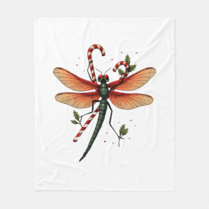 Candy Cane Dragonfly Fleece Blanket