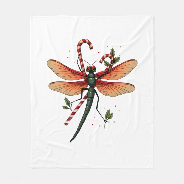 Candy Cane Dragonfly Fleece Blanket (Front)
