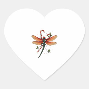 Candy Cane Dragonfly Heart Sticker