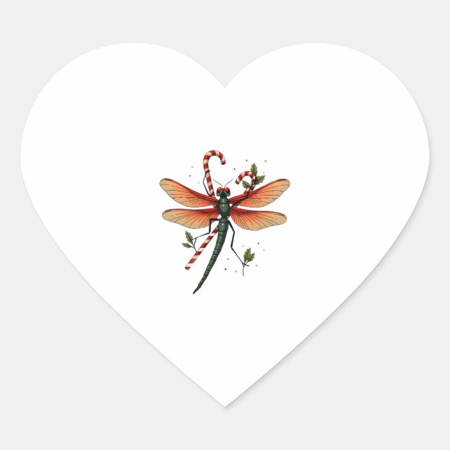 Candy Cane Dragonfly Heart Sticker (Front)
