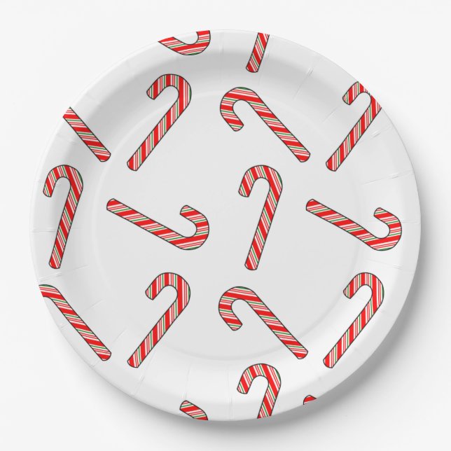 Candy Cane Drawings In Red Green White  Paper Plate (Front)