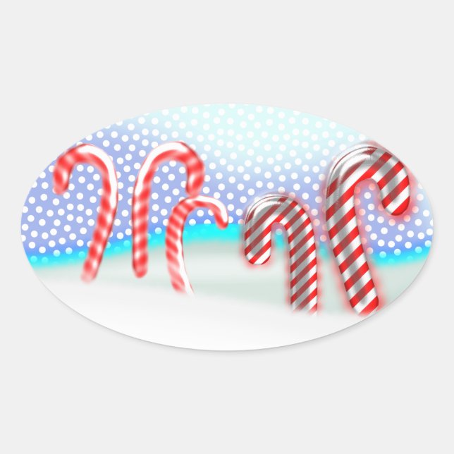 Candy Cane Forest Christmas Oval Sticker (Front)