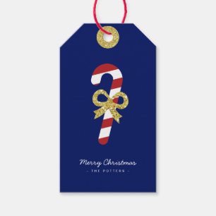 Candy Cane Fun Christmas Blue & Gold Gift Tags
