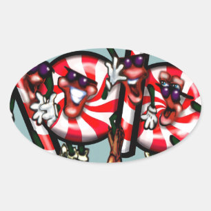 Candy Cane Gang Oval Sticker