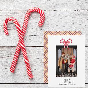 Candy Cane Geometric Pattern Christmas Photo  Holiday Card