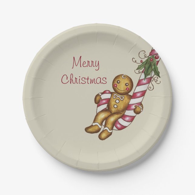 Candy Cane Gingerbread Boy Paper Plates (Front)