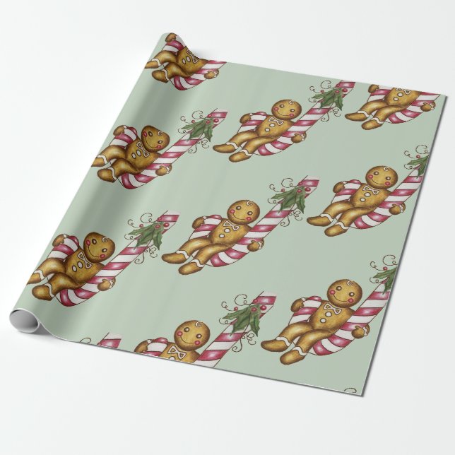 Candy Cane Gingerbread Wrapping Paper  (Unrolled)
