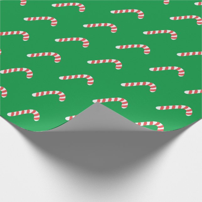 Candy Cane Green Cute Simple Christmas Holiday Wrapping Paper (Corner)