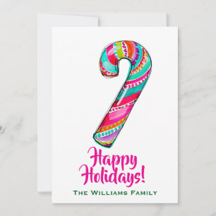 Candy Cane Happy Holidays Boho Cute Pink Christmas Holiday Card