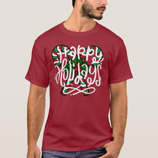 Candy Cane Happy Holidays T-Shirt (Front)