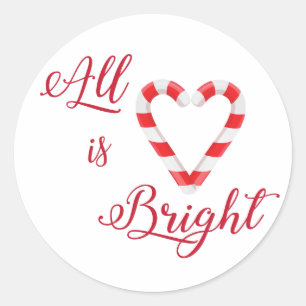 Candy Cane Heart All is Bright Classic Round Sticker