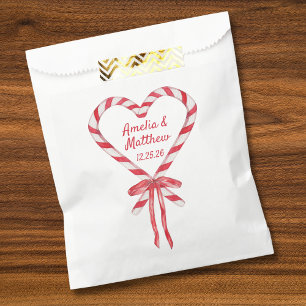 Candy Cane Heart & Bow Custom Christmas Wedding Favour Bag