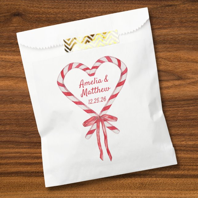 Candy Cane Heart & Bow | Custom Christmas Wedding Favour Bag (Creator Uploaded)