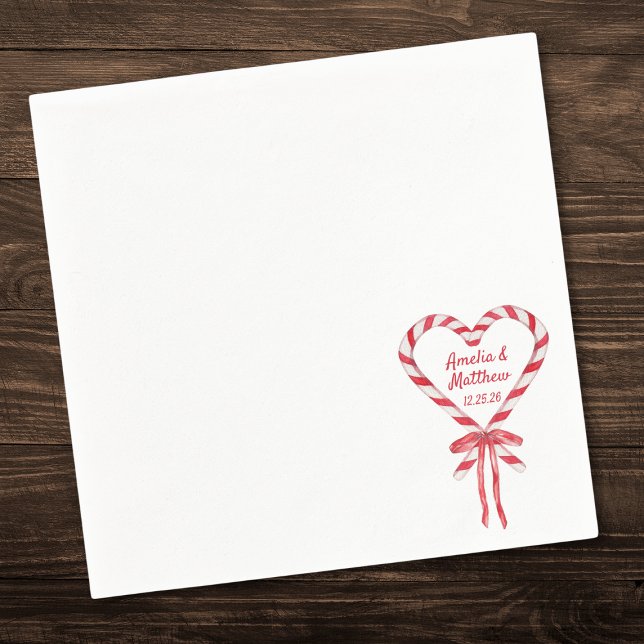 Candy Cane Heart & Bow | Custom Christmas Wedding Napkin (Creator Uploaded)
