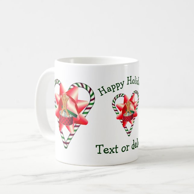 Candy Cane Heart Christmas Holiday Personalised Coffee Mug (Front Left)