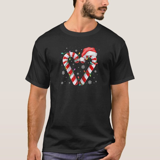 Candy Cane Heart Christmas Lights Santa Hat Xmas P T-Shirt (Front)