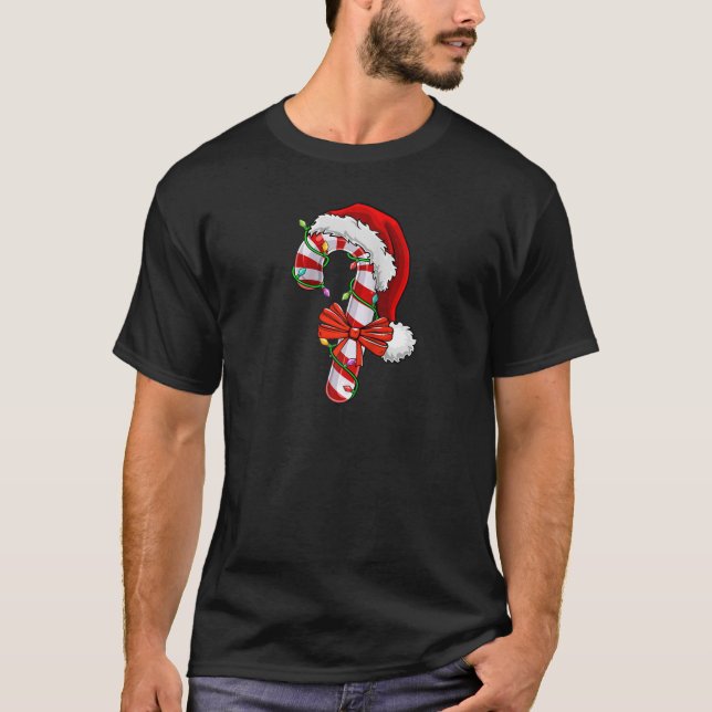 Candy Cane Heart Christmas Lights Xmas Party Santa T-Shirt (Front)