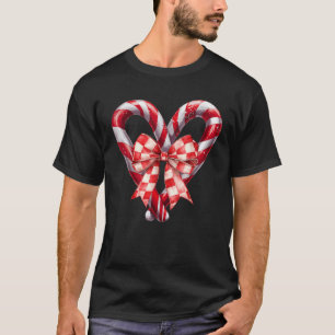 Candy Cane Heart Coquette Bow Christmas Girly Wome T-Shirt