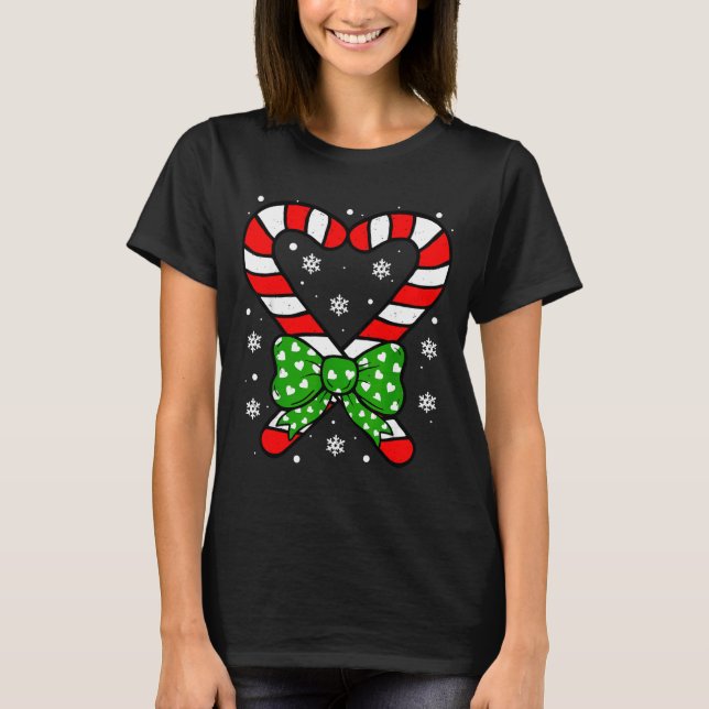 Candy Cane Heart Coquette Bow Christmas Toddler Ki T-Shirt (Front)