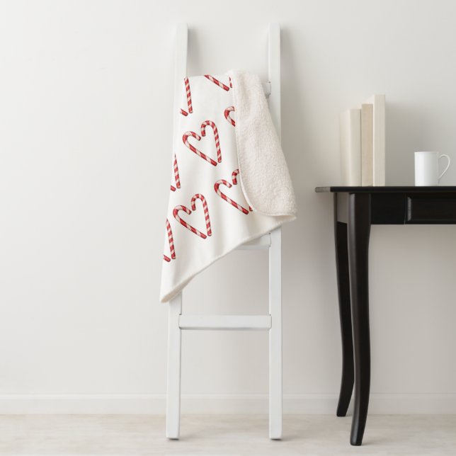 Candy Cane Heart Image Sweet Christmas Holiday  Sherpa Blanket (In Situ)