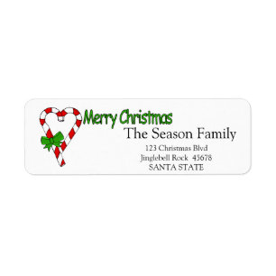 Candy Cane Heart  Merry Christmas  address label Return Address Label