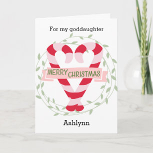 Candy Cane Heart Merry Christmas Goddaughter Holiday Card