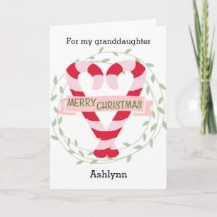 Candy Cane Heart Merry Christmas Granddaughter Holiday Card