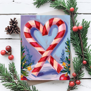 Candy Cane Heart Merry Christmas Holiday Postcard