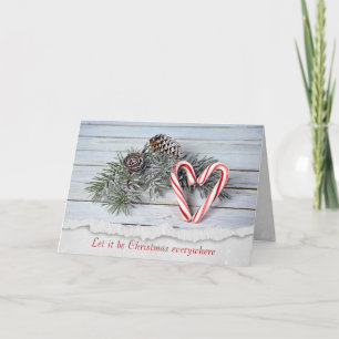 Candy Cane Heart On Wood Holiday Card