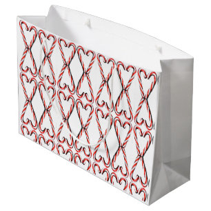 Candy Cane Heart Red and White Print Gift Bag
