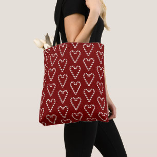 Candy Cane Heart Shape Merry Christmas Tote Bag