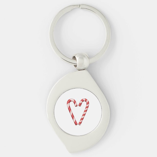 Candy Cane Heart Sweet Christmas Holiday Key Ring (Front)