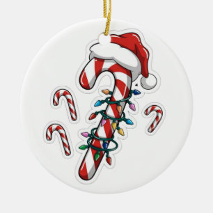 Candy Cane Heart Sweet Holiday Romance Ceramic Ornament