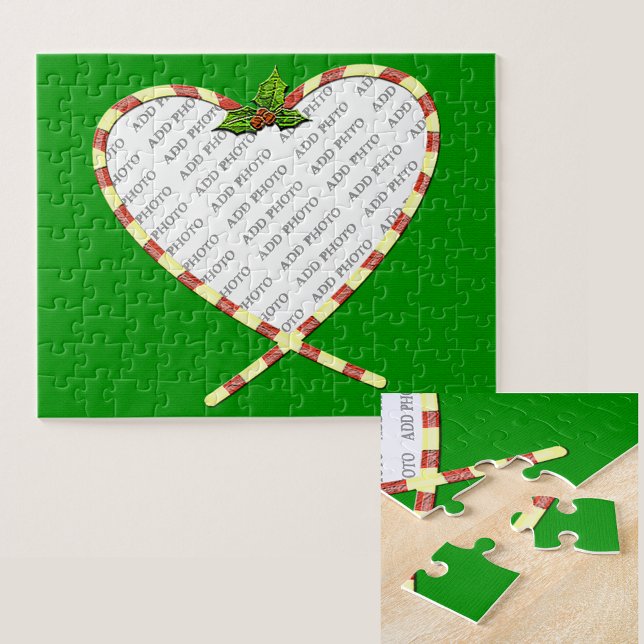 Candy Cane Heart Your Photo Jigsaw Puzzle (Candy Cane Heart Your Photo Jigsaw Puzzle)