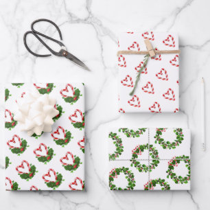 Candy Cane Hearts Christmas Joy Sweet Love Fun Wrapping Paper Sheet