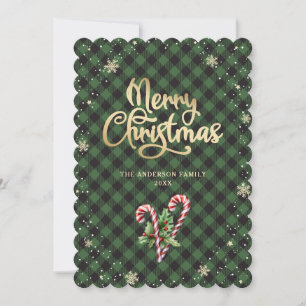 Candy Cane Holly Berries Snowflake Merry Christmas Holiday Card