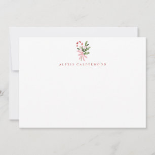 Candy Cane Holly & Bow Personalized Holiday Card